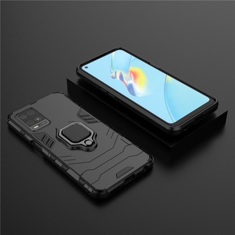 Kickstand Design Cool Guard PC + TPU Hybrid Phone Cover Case for Oppo A54 4G - Black