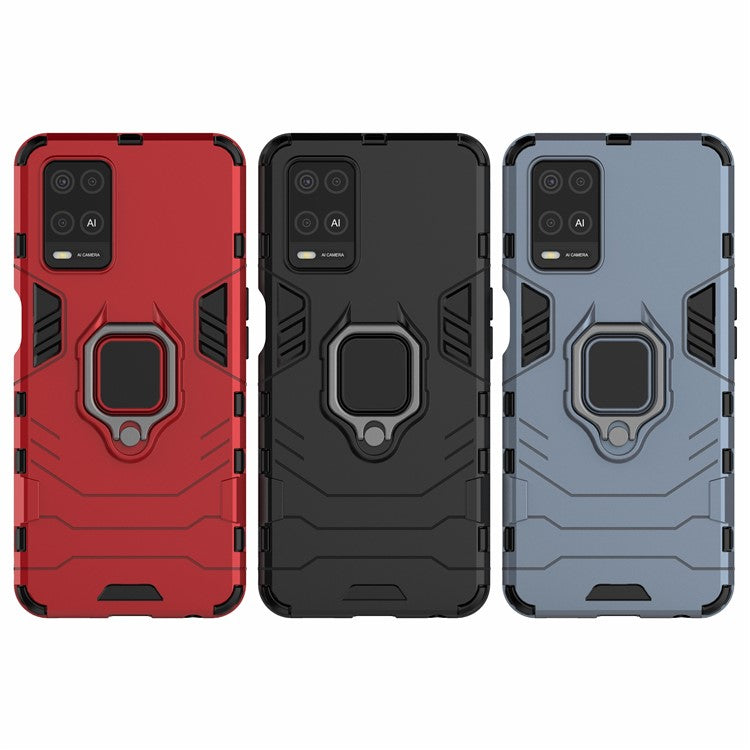 Kickstand Design Cool Guard PC + TPU Hybrid Phone Cover Case for Oppo A54 4G - Red