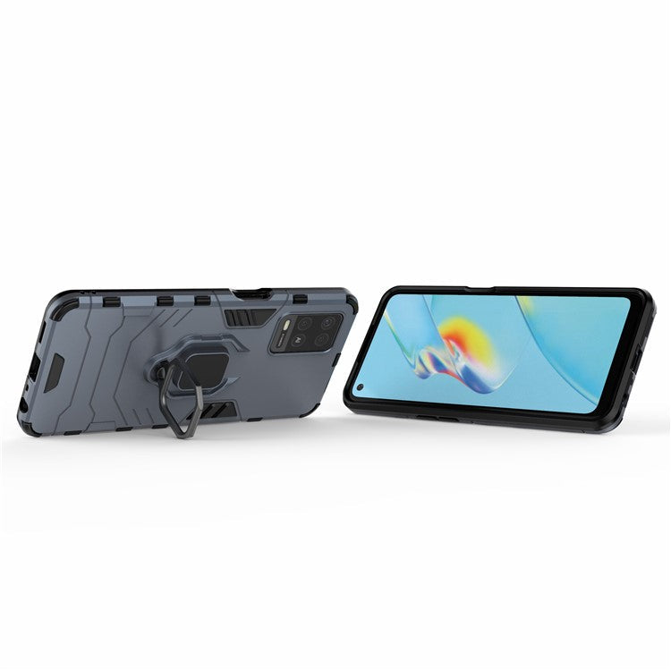 Kickstand Design Cool Guard PC + TPU Hybrid Phone Cover Case for Oppo A54 4G - Blue