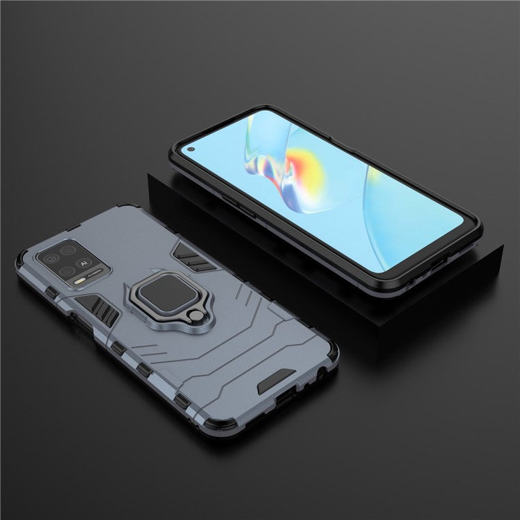 Kickstand Design Cool Guard PC + TPU Hybrid Phone Cover Case for Oppo A54 4G - Blue