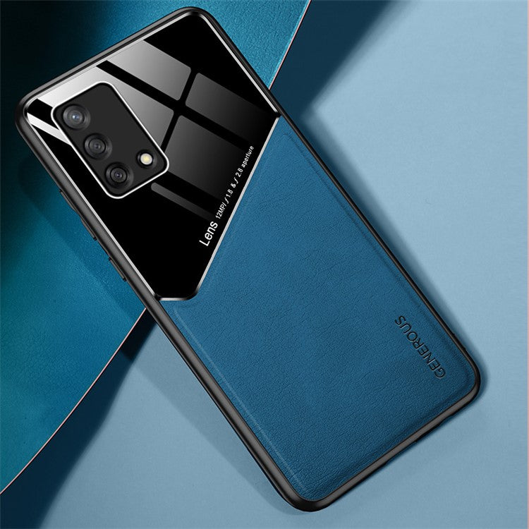 Precise Cut-Out Leather Coated Hybrid Case with Metal Sheet Inside for Oppo A74 4G - Blue