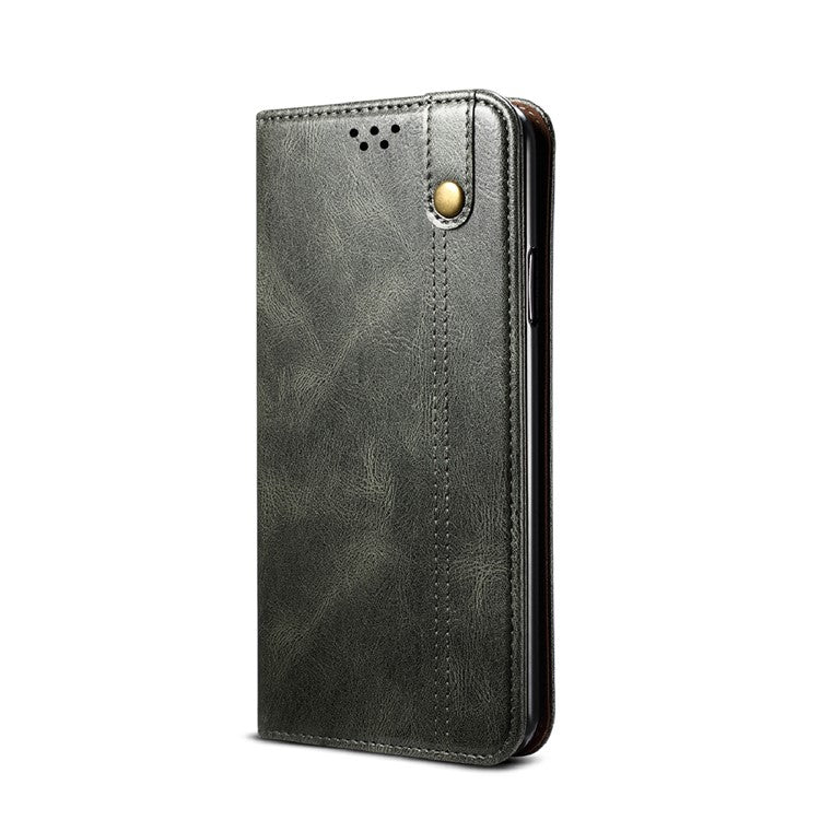 Oil Wax Surface PU Leather + Inner Soft TPU Phone Cover Case with Wallet Stand for Oppo F19/A74 4G - Green