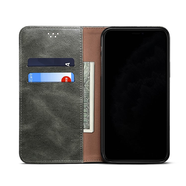 Oil Wax Surface PU Leather + Inner Soft TPU Phone Cover Case with Wallet Stand for Oppo F19/A74 4G - Green
