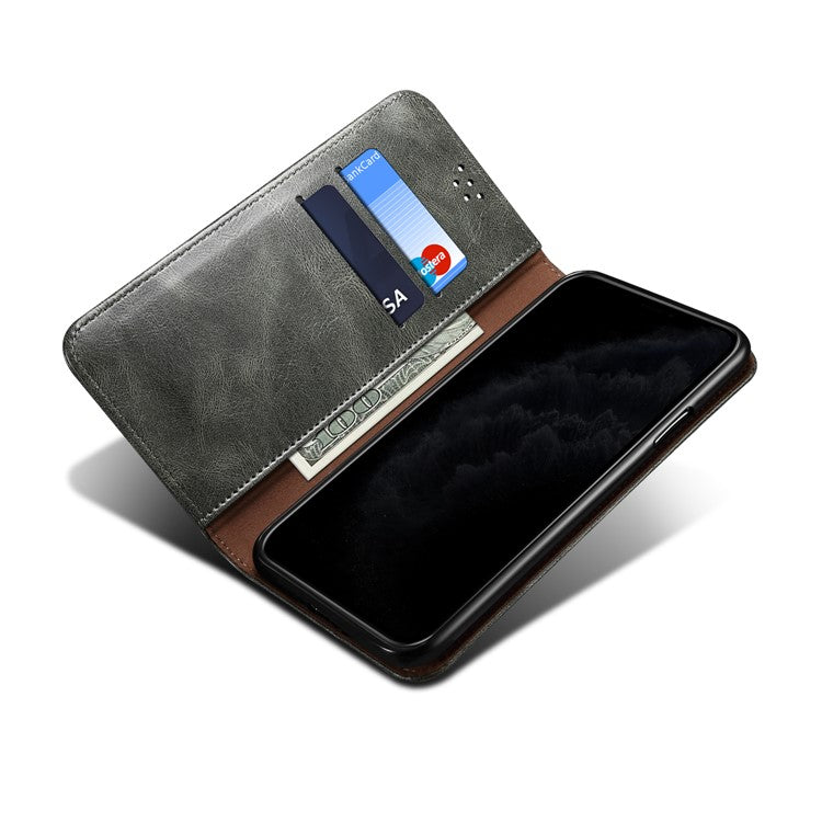 Oil Wax Surface PU Leather + Inner Soft TPU Phone Cover Case with Wallet Stand for Oppo F19/A74 4G - Green