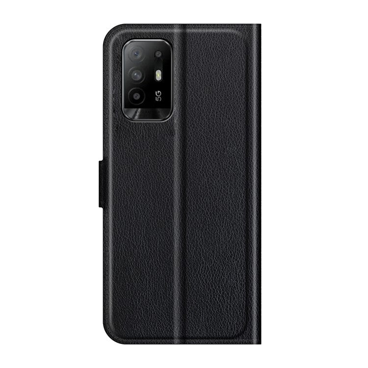 Wallet Design Litchi Texture Leather Phone Case Folio Flip Cover with Stand for Oppo A94 5G - Black