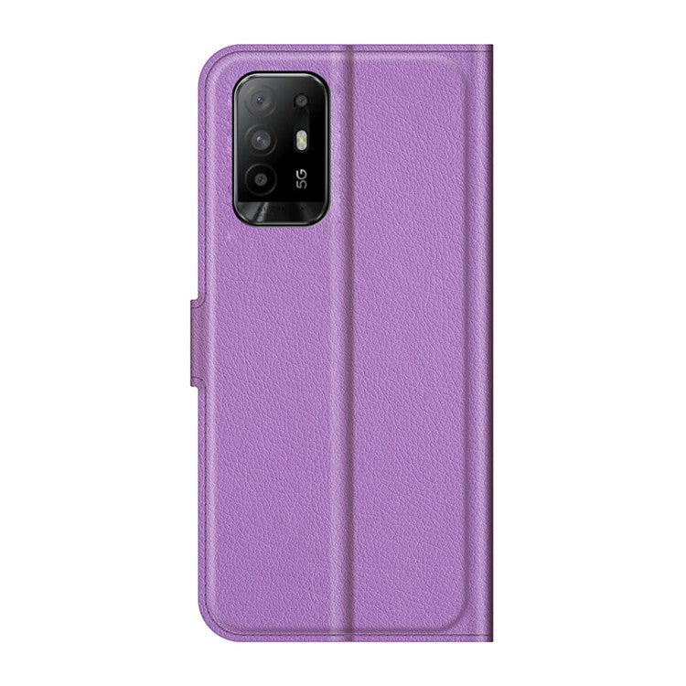 Wallet Design Litchi Texture Leather Phone Case Folio Flip Cover with Stand for Oppo A94 5G - Purple