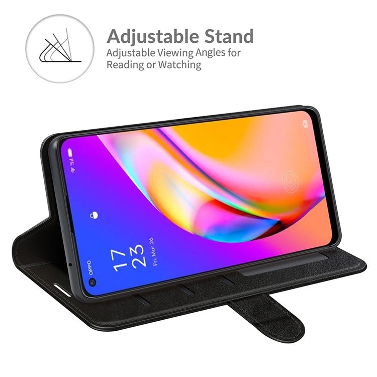 Wallet Case Design Retro Style Crazy Horse Texture Leather for Oppo A94 5G - Black