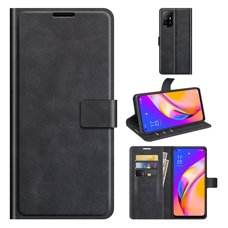 Magnetic Clasp Shockproof Phone Case Wallet Stand Flip Leather Cover for Oppo A94 5G - Black