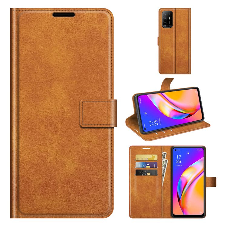 Magnetic Clasp Shockproof Phone Case Wallet Stand Flip Leather Cover for Oppo A94 5G - Orange