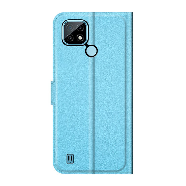 Wallet Design Litchi Texture Leather Phone Case Folio Flip Cover with Stand for Realme C21 - Blue