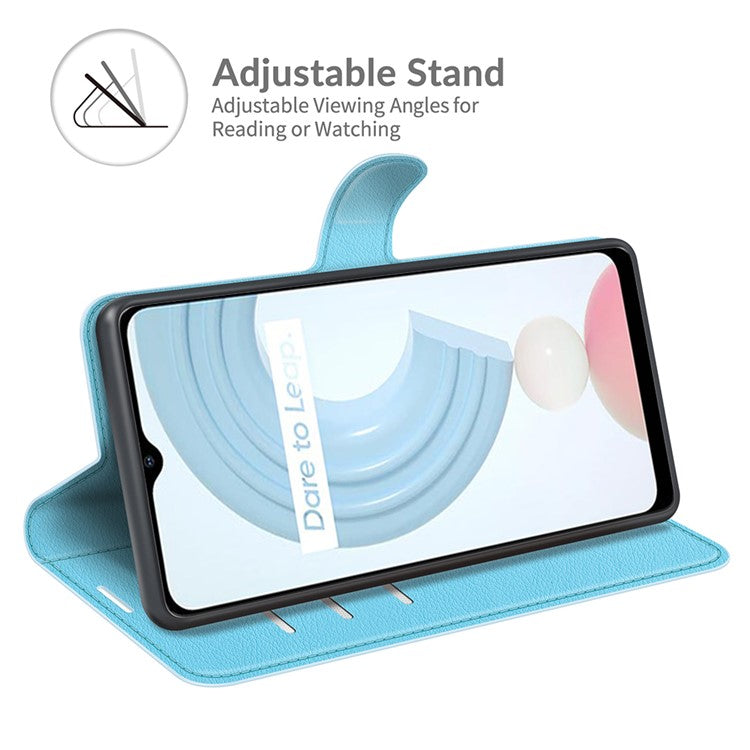 Wallet Design Litchi Texture Leather Phone Case Folio Flip Cover with Stand for Realme C21 - Blue