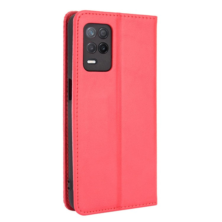 Vintage Style Phone Case Wallet Stand Magnetic Closure Leather Cover for Realme 8 5G/V13 5G/Narzo 30 5G - Red