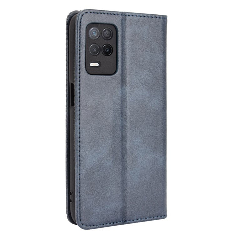 Vintage Style Phone Case Wallet Stand Magnetic Closure Leather Cover for Realme 8 5G/V13 5G/Narzo 30 5G - Blue