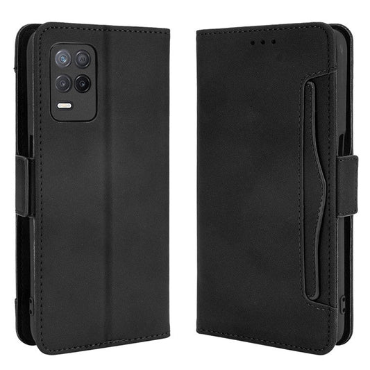 Multiple Card Slots Design Wallet Stand Leather Phone Case for Realme 8 5G/V13 5G/Narzo 30 5G - Black