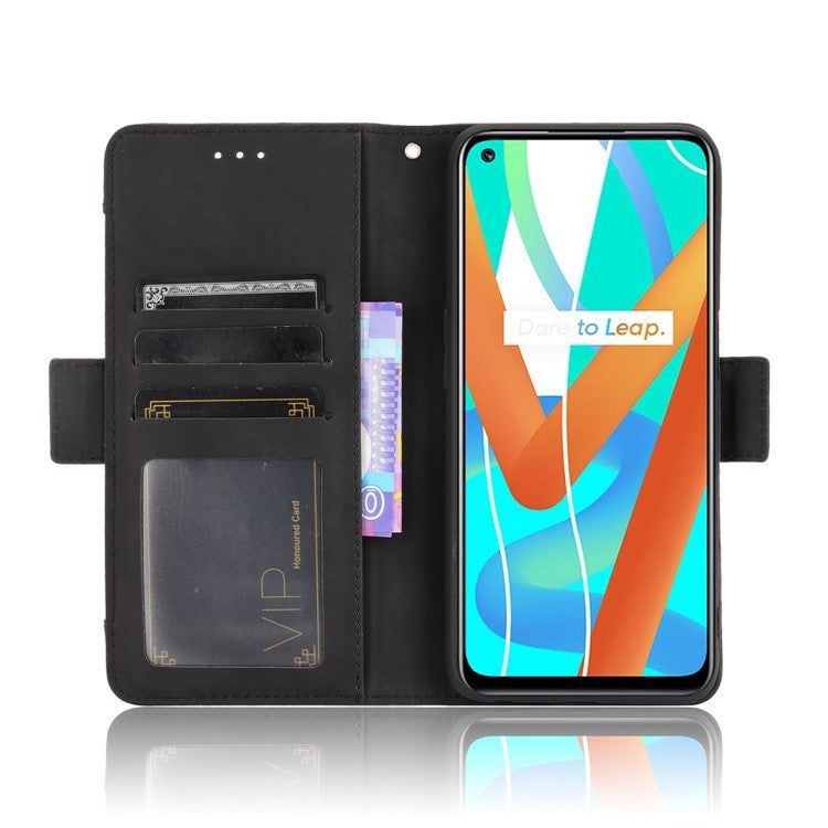Multiple Card Slots Design Wallet Stand Leather Phone Case for Realme 8 5G/V13 5G/Narzo 30 5G - Black