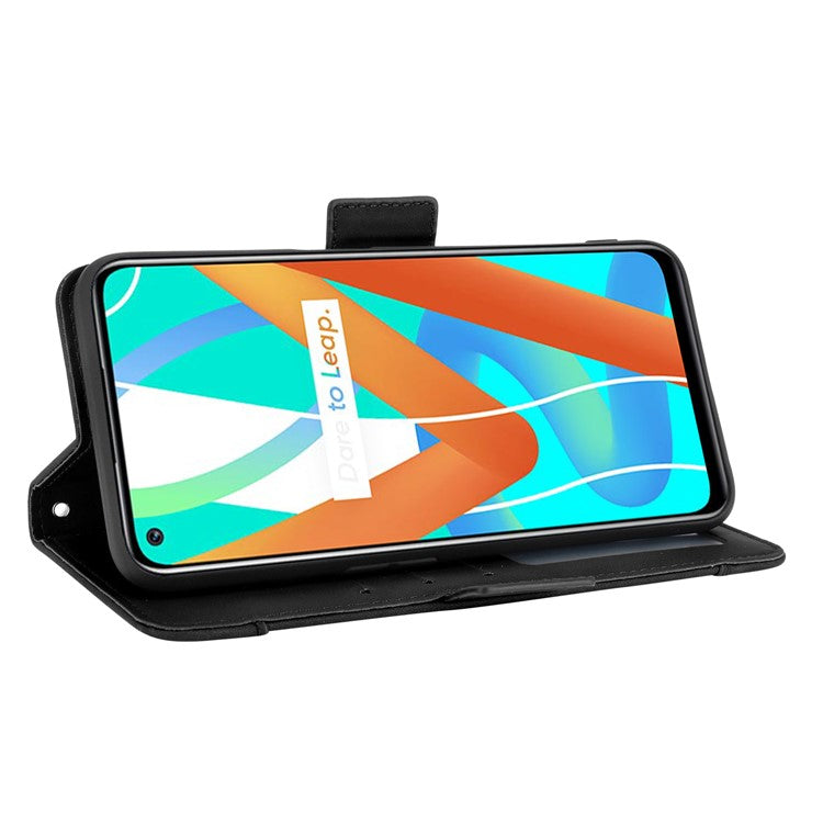 Multiple Card Slots Design Wallet Stand Leather Phone Case for Realme 8 5G/V13 5G/Narzo 30 5G - Black