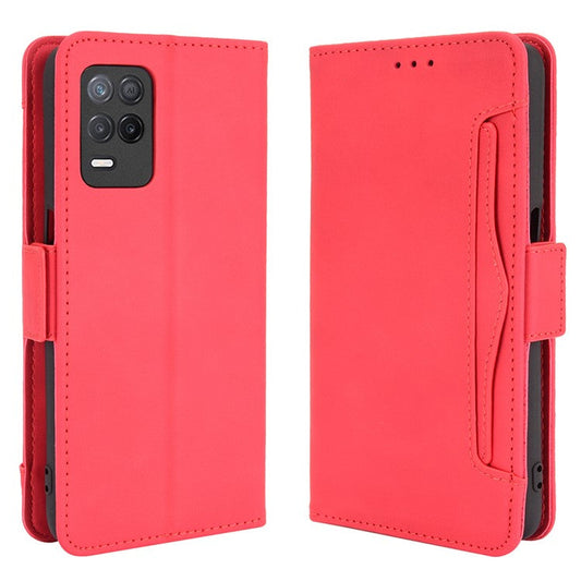 Multiple Card Slots Design Wallet Stand Leather Phone Case for Realme 8 5G/V13 5G/Narzo 30 5G - Red
