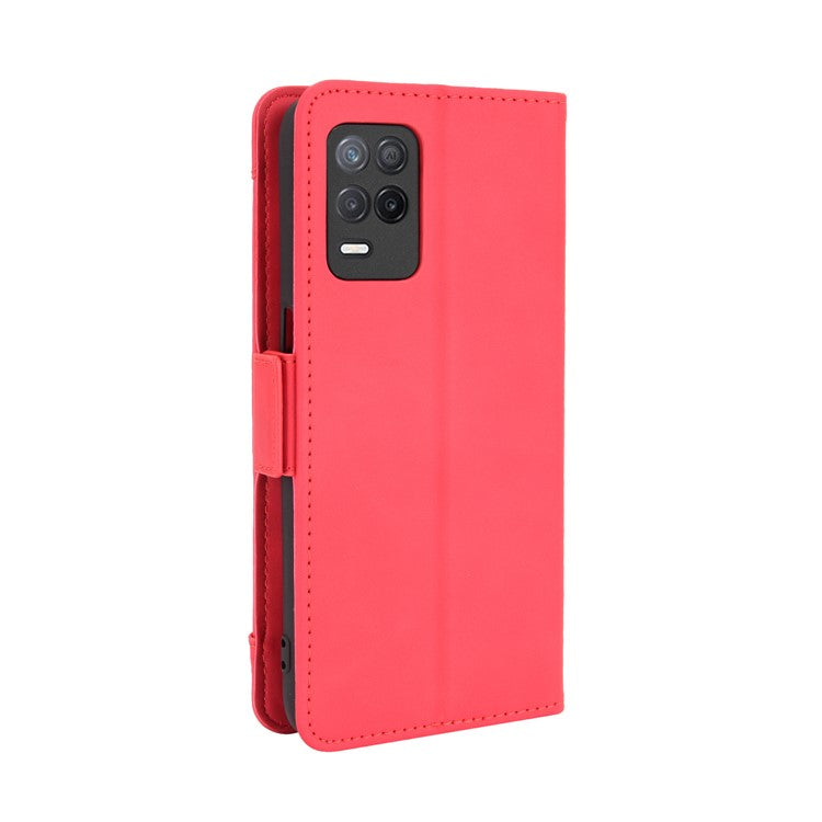 Multiple Card Slots Design Wallet Stand Leather Phone Case for Realme 8 5G/V13 5G/Narzo 30 5G - Red