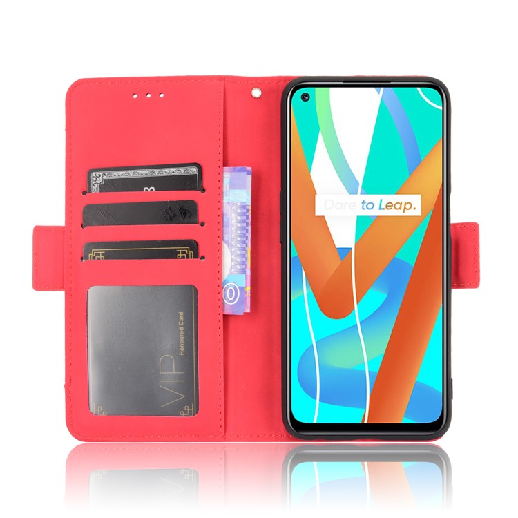 Multiple Card Slots Design Wallet Stand Leather Phone Case for Realme 8 5G/V13 5G/Narzo 30 5G - Red