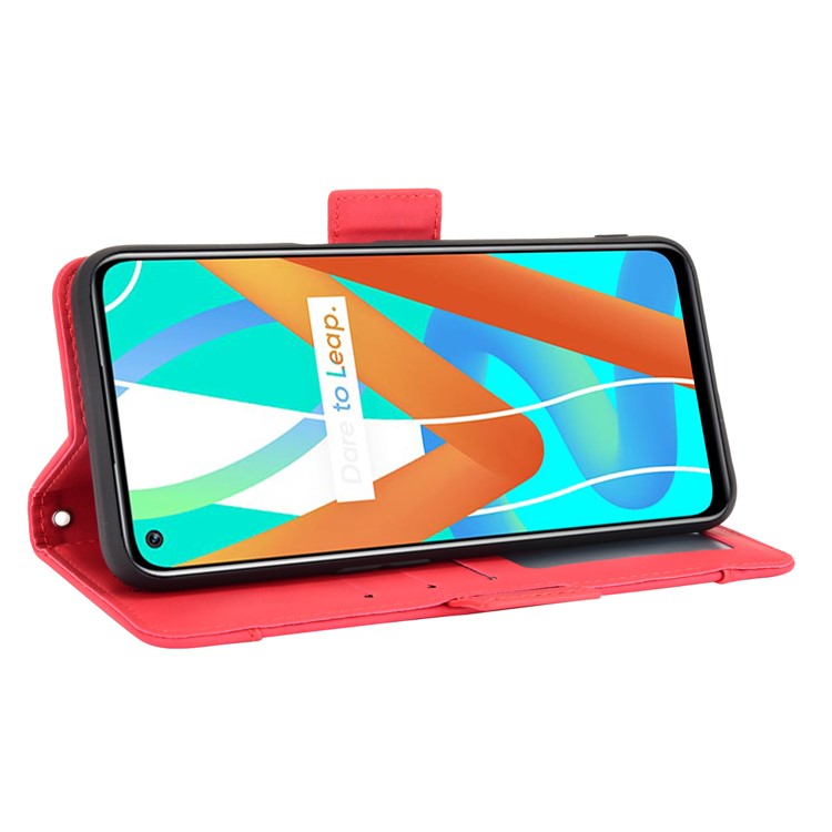 Multiple Card Slots Design Wallet Stand Leather Phone Case for Realme 8 5G/V13 5G/Narzo 30 5G - Red