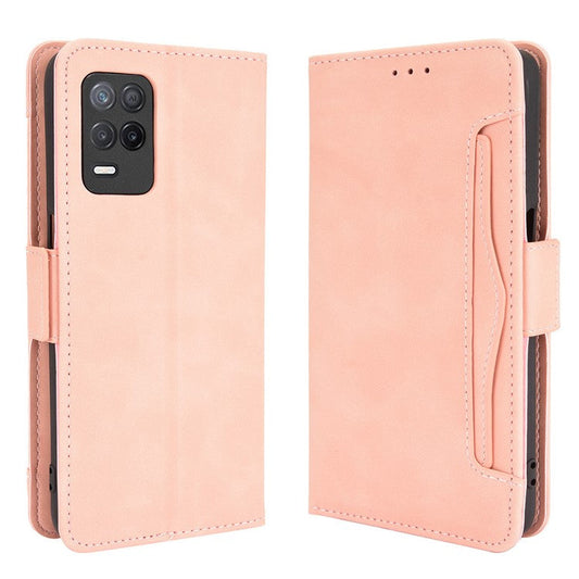 Multiple Card Slots Design Wallet Stand Leather Phone Case for Realme 8 5G/V13 5G/Narzo 30 5G - Pink