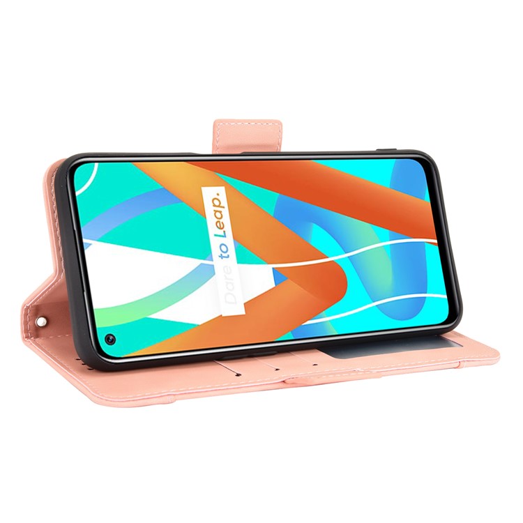 Multiple Card Slots Design Wallet Stand Leather Phone Case for Realme 8 5G/V13 5G/Narzo 30 5G - Pink