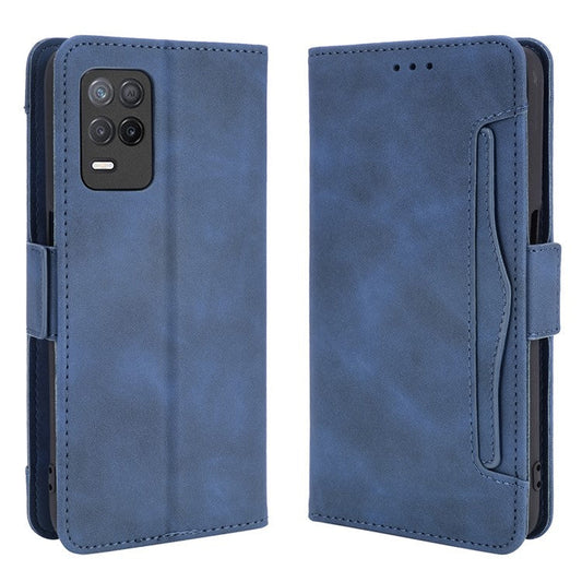 Multiple Card Slots Design Wallet Stand Leather Phone Case for Realme 8 5G/V13 5G/Narzo 30 5G - Blue
