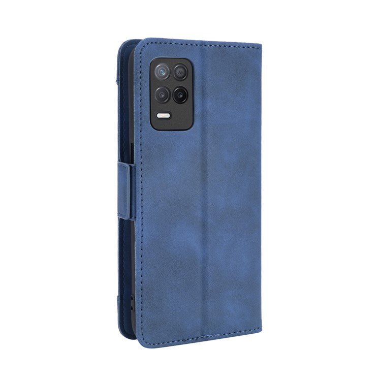 Multiple Card Slots Design Wallet Stand Leather Phone Case for Realme 8 5G/V13 5G/Narzo 30 5G - Blue