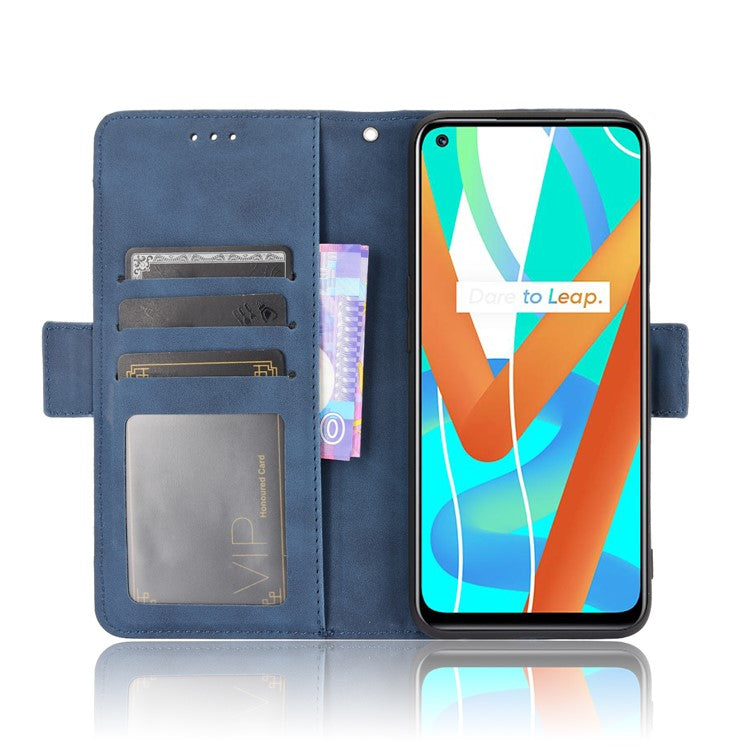 Multiple Card Slots Design Wallet Stand Leather Phone Case for Realme 8 5G/V13 5G/Narzo 30 5G - Blue