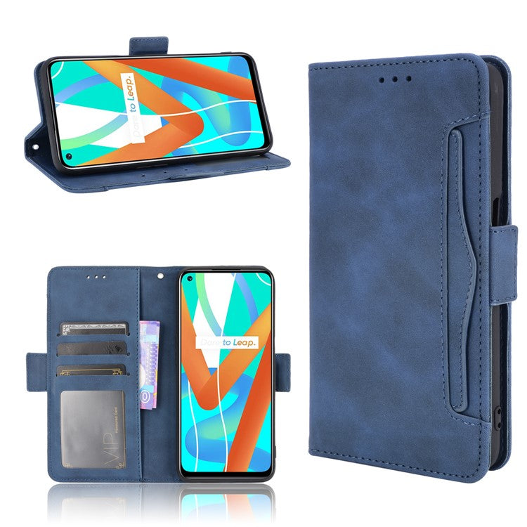 Multiple Card Slots Design Wallet Stand Leather Phone Case for Realme 8 5G/V13 5G/Narzo 30 5G - Blue