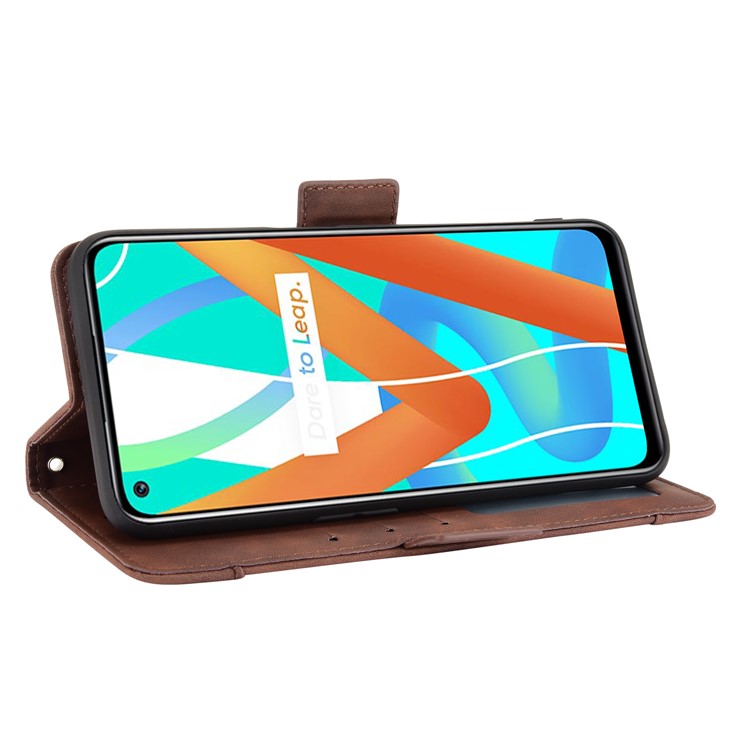 Multiple Card Slots Design Wallet Stand Leather Phone Case for Realme 8 5G/V13 5G/Narzo 30 5G - Brown