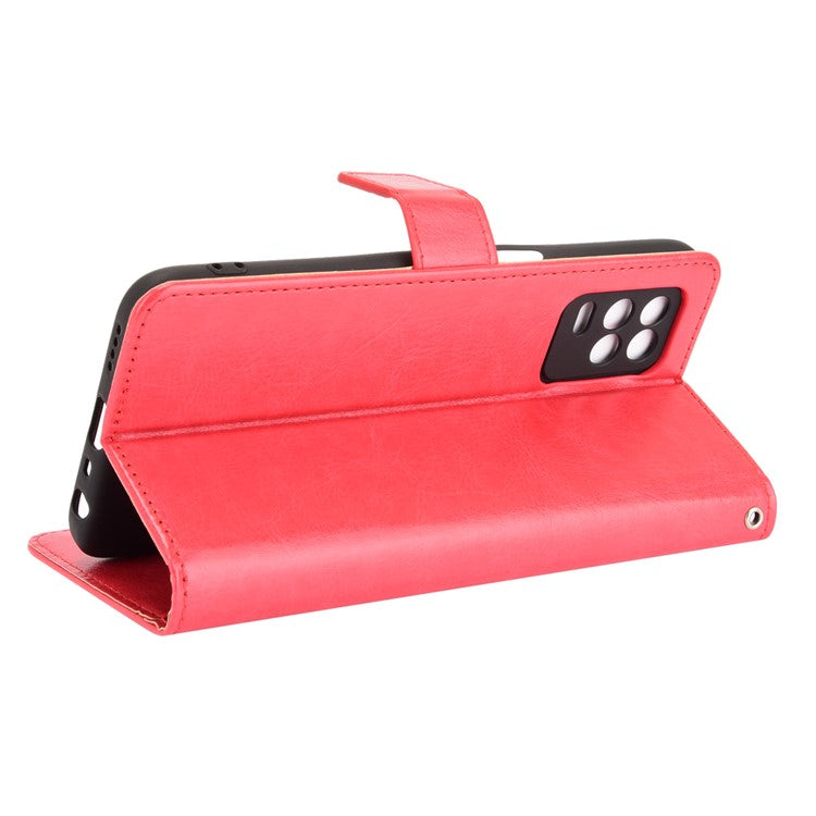 Crazy Horse Skin with Wallet Stand Leather Shell with Strap for Realme 8 5G/V13 5G/Narzo 30 5G - Red
