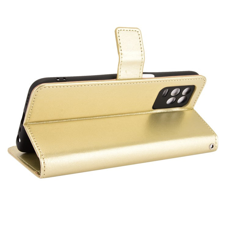 Crazy Horse Skin with Wallet Stand Leather Shell with Strap for Realme 8 5G/V13 5G/Narzo 30 5G - Gold