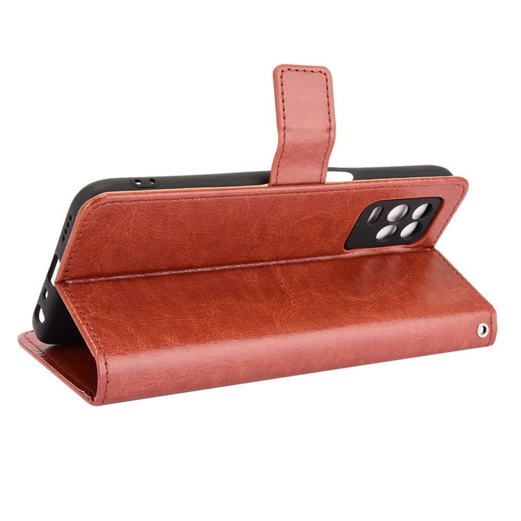 Crazy Horse Skin with Wallet Stand Leather Shell with Strap for Realme 8 5G/V13 5G/Narzo 30 5G - Brown