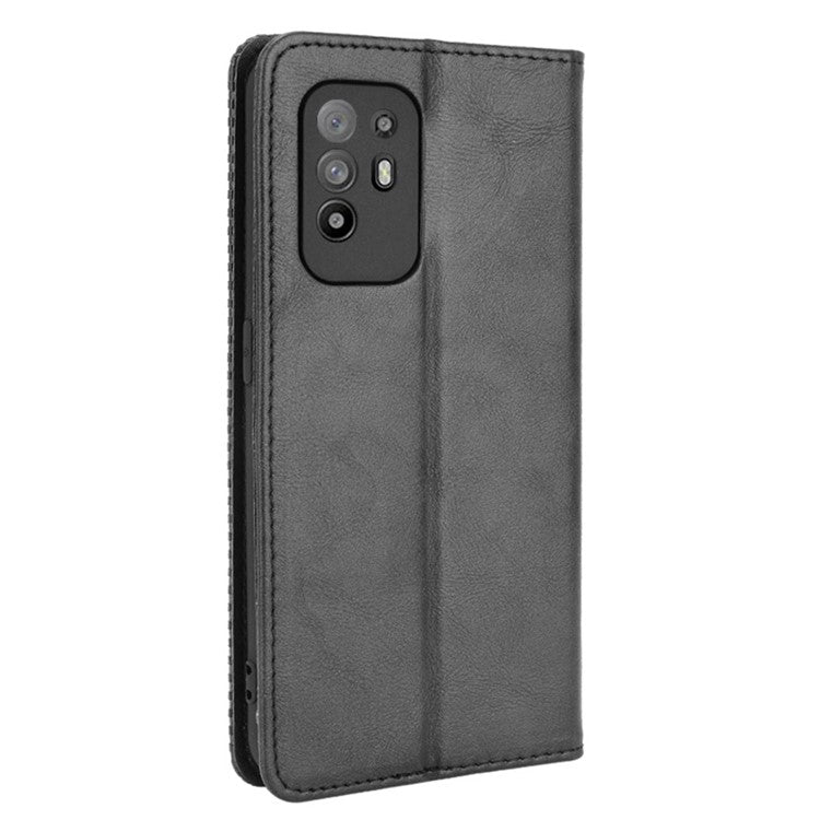Vintage Style Magnetic Attraction Wallet Stand Phone Case Cover for Oppo A94 5G/Reno5 Z/F19 Pro+ 5G - Black