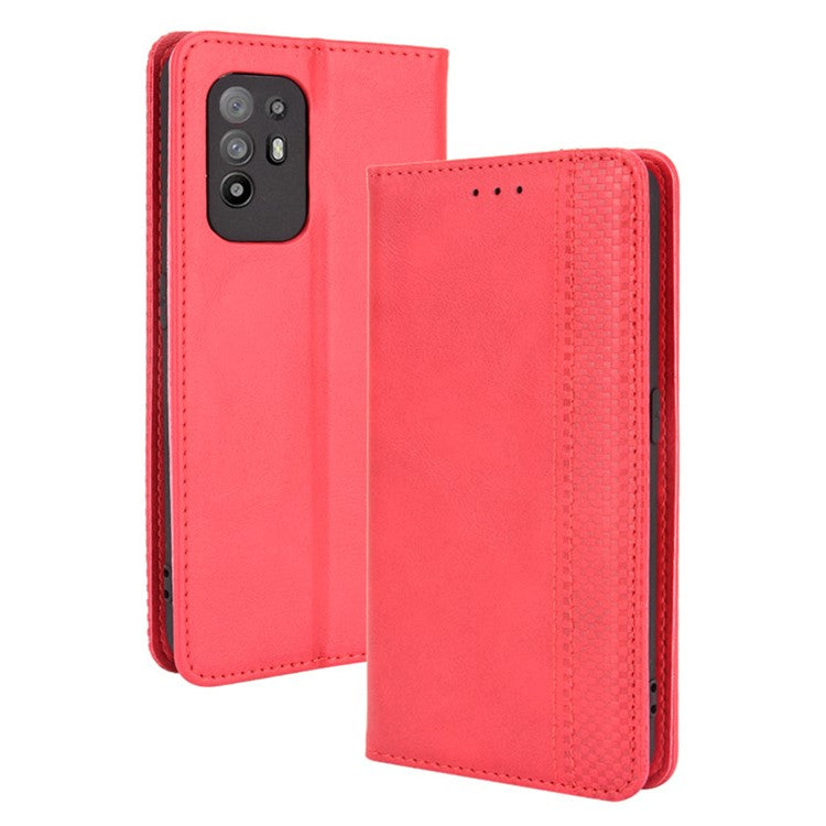 Vintage Style Magnetic Attraction Wallet Stand Phone Case Cover for Oppo A94 5G/Reno5 Z/F19 Pro+ 5G - Red