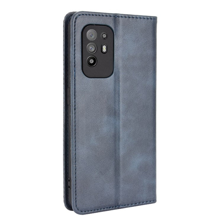 Vintage Style Magnetic Attraction Wallet Stand Phone Case Cover for Oppo A94 5G/Reno5 Z/F19 Pro+ 5G - Blue