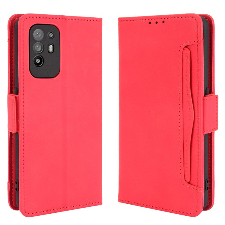 Leather Phone Wallet Design Stand Feature Protective Cover Case with Multiple Card Slots for Oppo A94 5G/Reno5 Z/F19 Pro+ 5G - Red