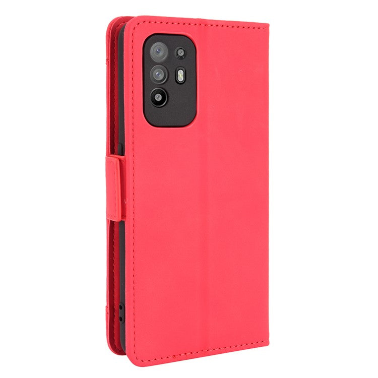Leather Phone Wallet Design Stand Feature Protective Cover Case with Multiple Card Slots for Oppo A94 5G/Reno5 Z/F19 Pro+ 5G - Red
