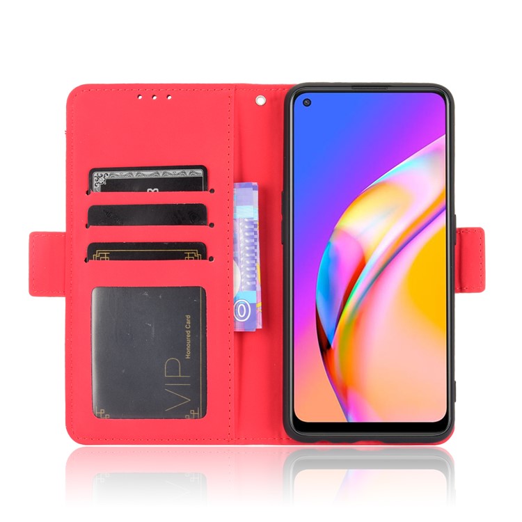 Leather Phone Wallet Design Stand Feature Protective Cover Case with Multiple Card Slots for Oppo A94 5G/Reno5 Z/F19 Pro+ 5G - Red