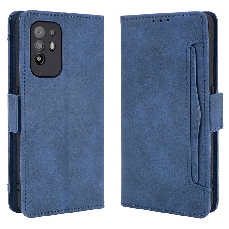 Leather Phone Wallet Design Stand Feature Protective Cover Case with Multiple Card Slots for Oppo A94 5G/Reno5 Z/F19 Pro+ 5G - Blue