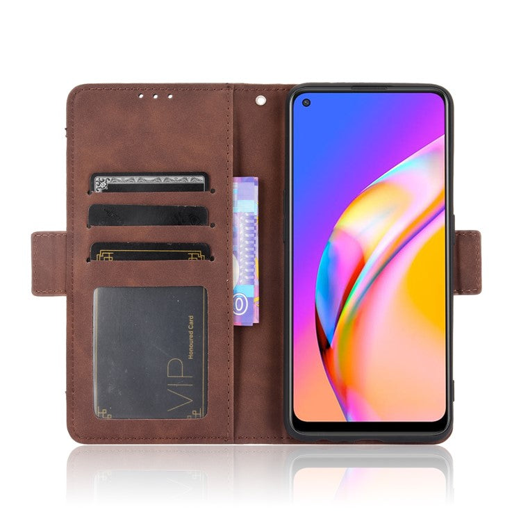 Leather Phone Wallet Design Stand Feature Protective Cover Case with Multiple Card Slots for Oppo A94 5G/Reno5 Z/F19 Pro+ 5G - Brown