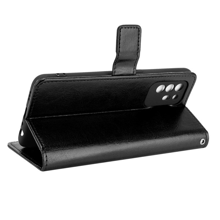 Wallet Stand Design Crazy Horse Skin Leather Shell with Strap for Oppo A94 5G/Reno5 Z/F19 Pro+ 5G - Black