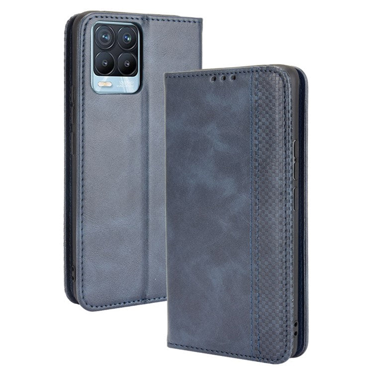 Vintage Style Leather Wallet Phone Case for Realme 8 4G/8 Pro 4G - Blue