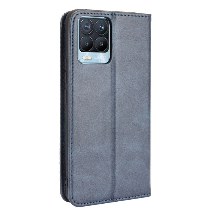Vintage Style Leather Wallet Phone Case for Realme 8 4G/8 Pro 4G - Blue