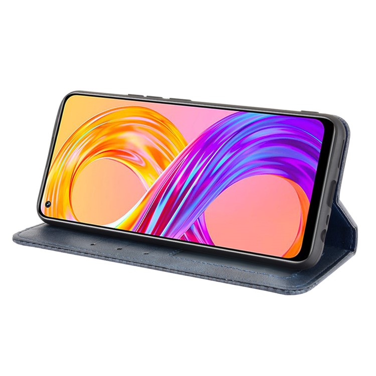 Vintage Style Leather Wallet Phone Case for Realme 8 4G/8 Pro 4G - Blue
