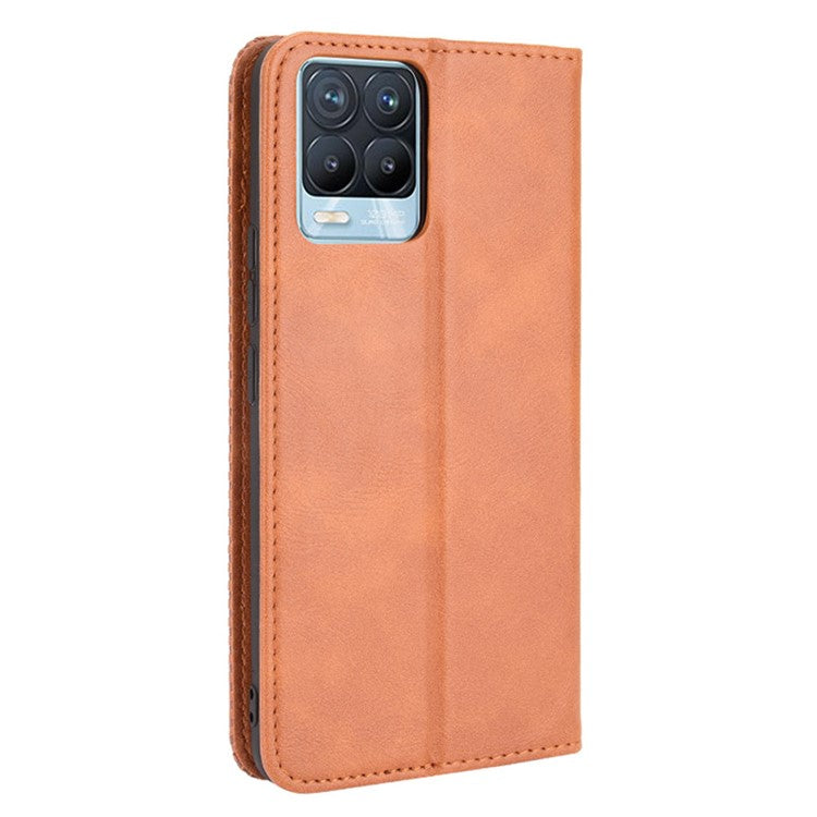 Vintage Style Leather Wallet Phone Case for Realme 8 4G/8 Pro 4G - Brown
