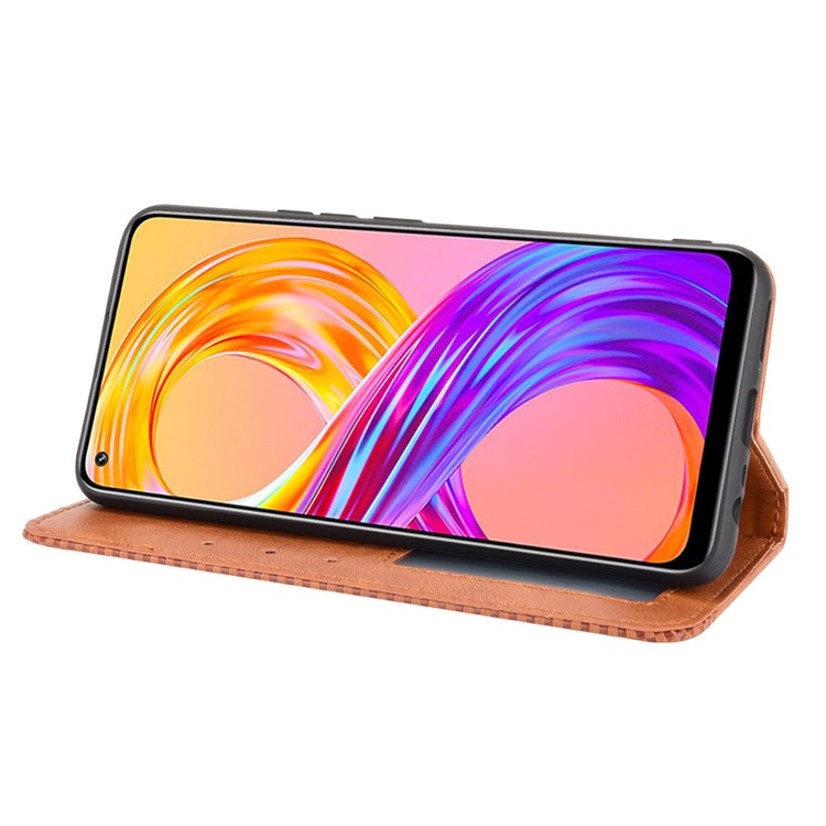 Vintage Style Leather Wallet Phone Case for Realme 8 4G/8 Pro 4G - Brown