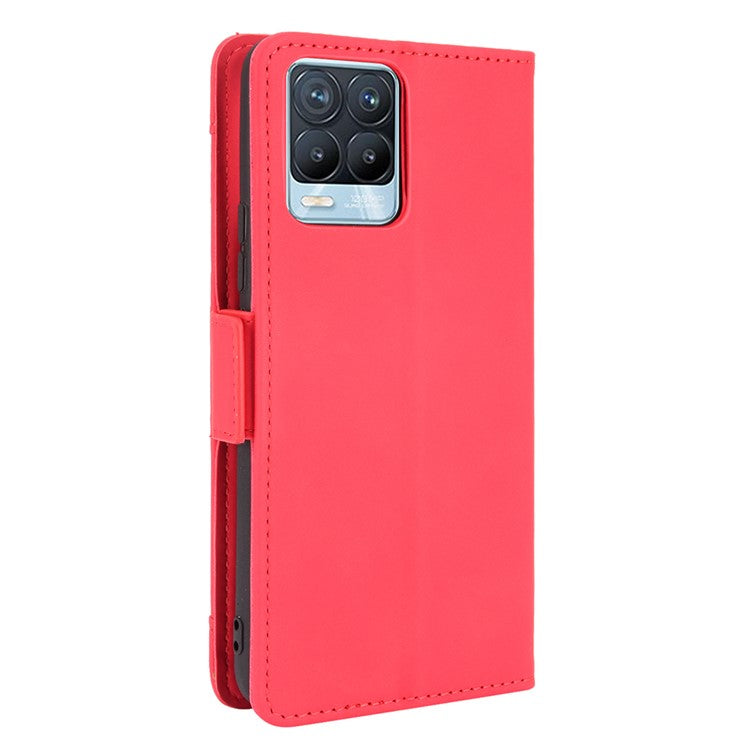 Multiple Card Slots Design Leather Phone Case Cover Wallet Stand for Realme 8 4G/8 Pro 4G - Red