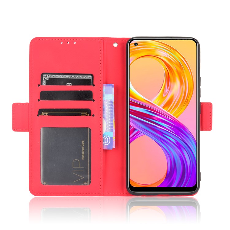 Multiple Card Slots Design Leather Phone Case Cover Wallet Stand for Realme 8 4G/8 Pro 4G - Red